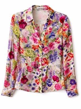Alice + Olivia Floral Button-Down Shirt in Pink, Purple, Green Size SMALL